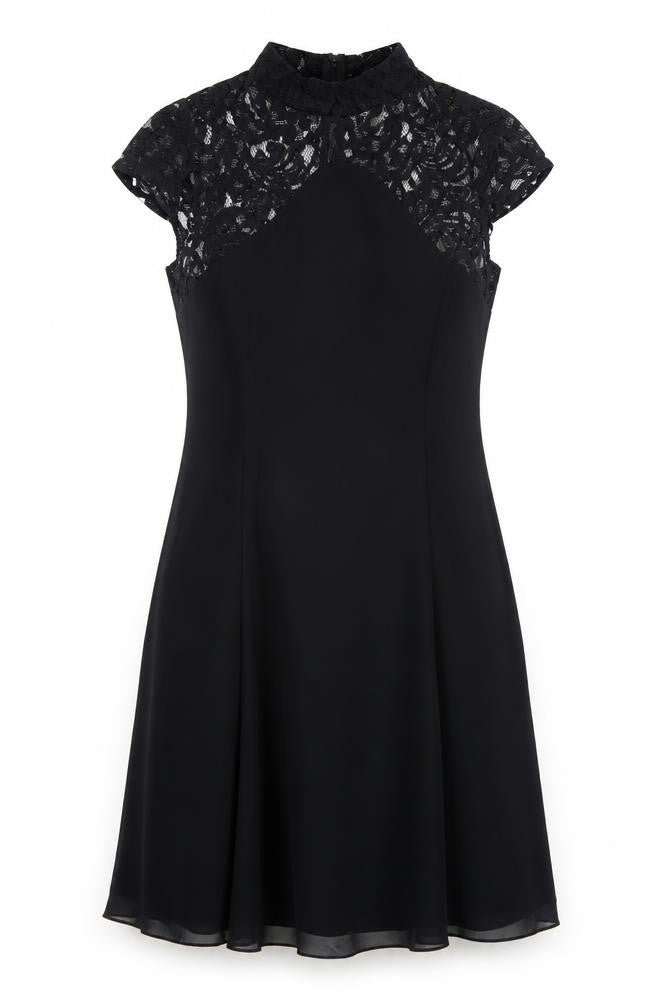 Front view of Boohoo women’s black polyester a-line, size UK 10, high neck zip