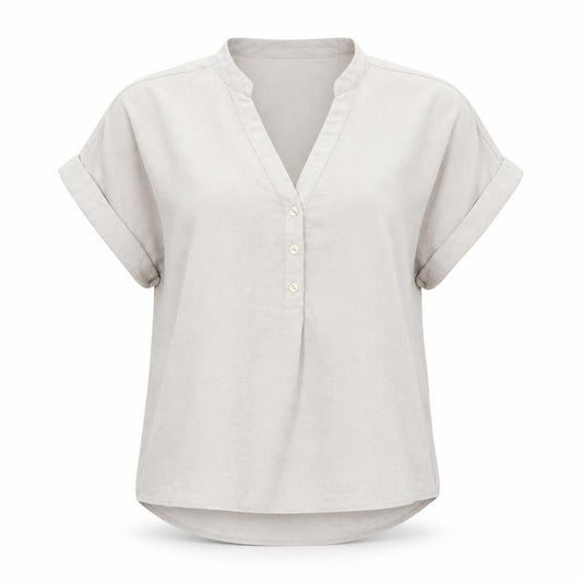 Front view of New Look women’s brown polyester basic blouse, size UK 8, v-neck