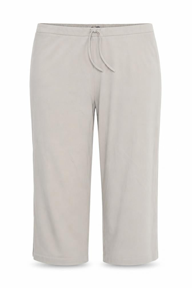 Front view of E-vie women’s beige polyester cropped trousers, size UK 32, regular