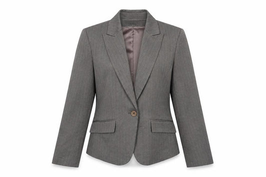 Front view of Warehouse women’s red striped jacket blazer, size UK 14, button