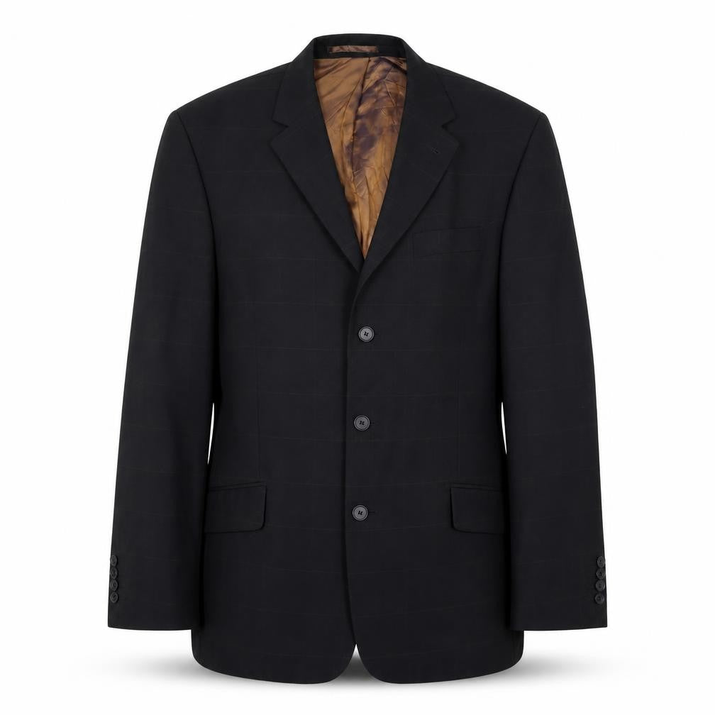 Front view of Next men’s black check wool jacket suit jacket, size 42, regular