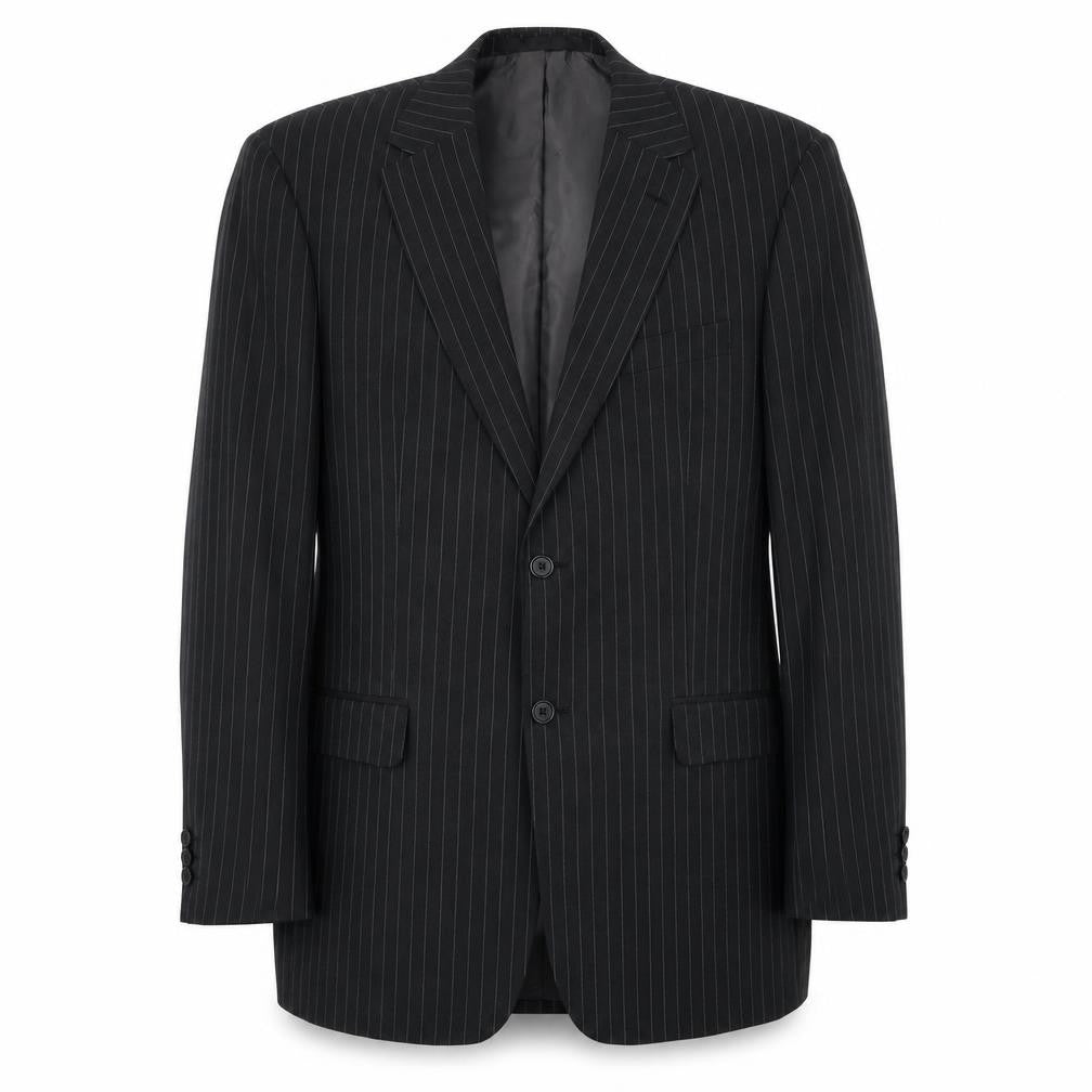 Front view of Marks & Spencer men’s grey striped wool jacket blazer, size M, regular