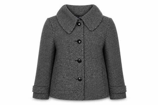 Front view of Autonomy women’s black geometric jacket, size UK 16, button