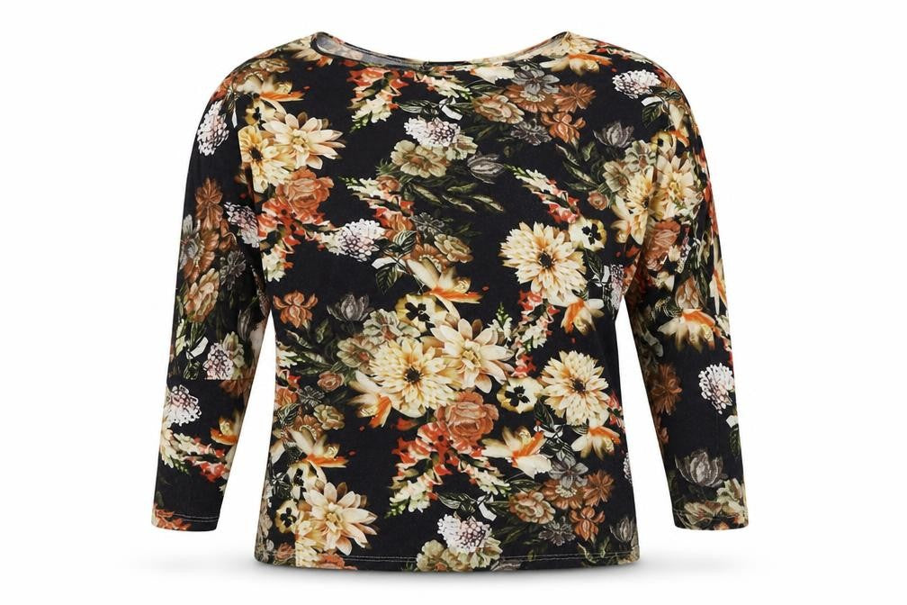 Vanessa Alexandra Womens Multicoloured Floral Viscose Basic Blouse Size S Boat Neck - Batwing, Size M/L