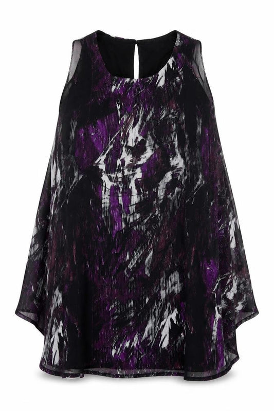 Front view of Papaya women’s purple polyester shift, size UK 12, scoop neck button