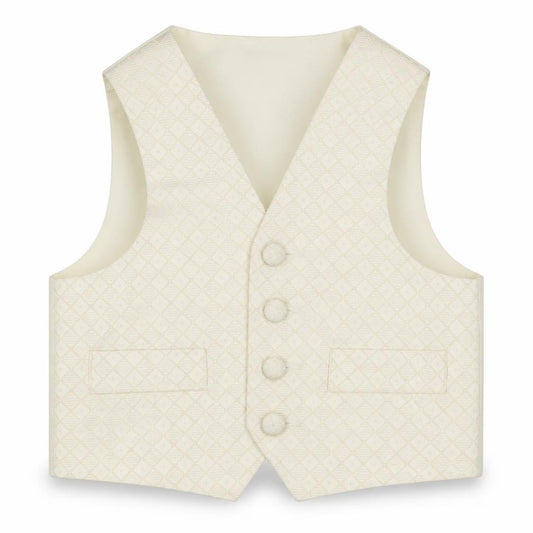 Front view of HEIRLOOM boys’ ivory geometric jacket waistcoat, size 2-3, years button