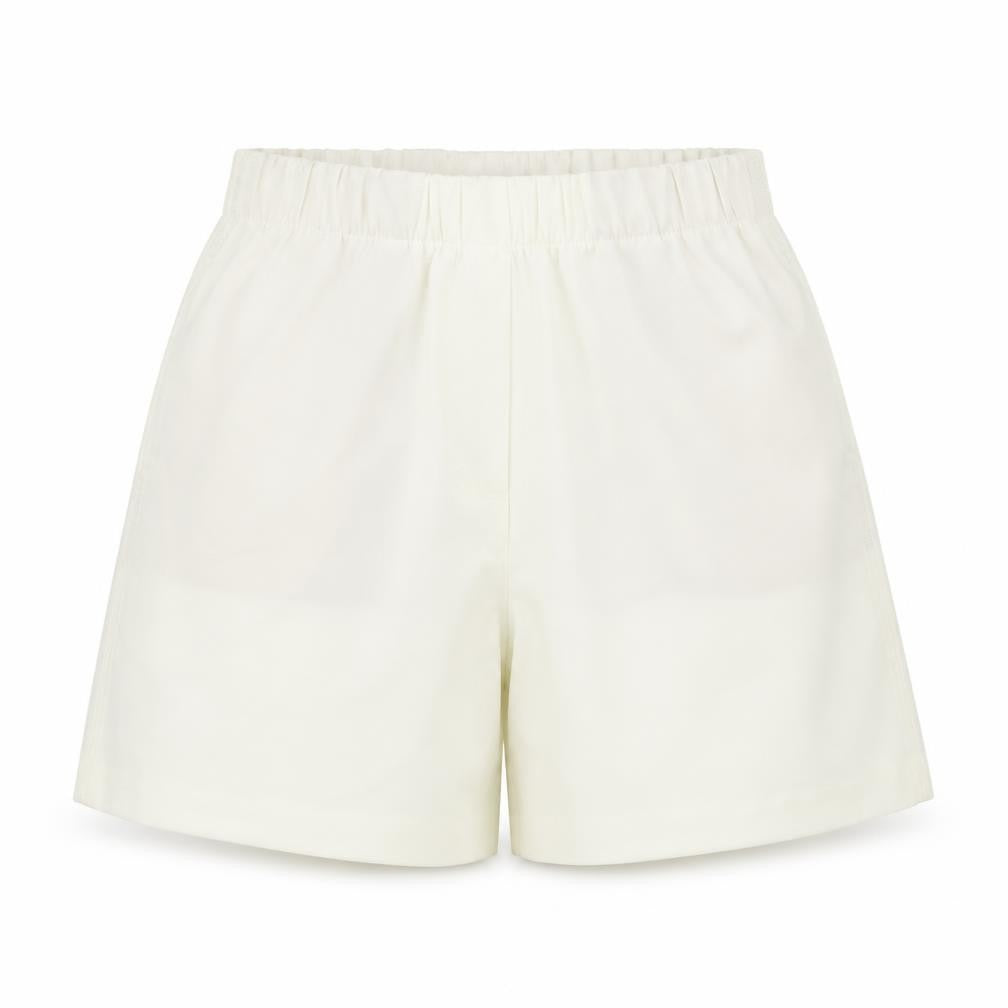 Front view of Marks & Spencer women’s white polyester bermuda shorts, size UK 6, regular pull on