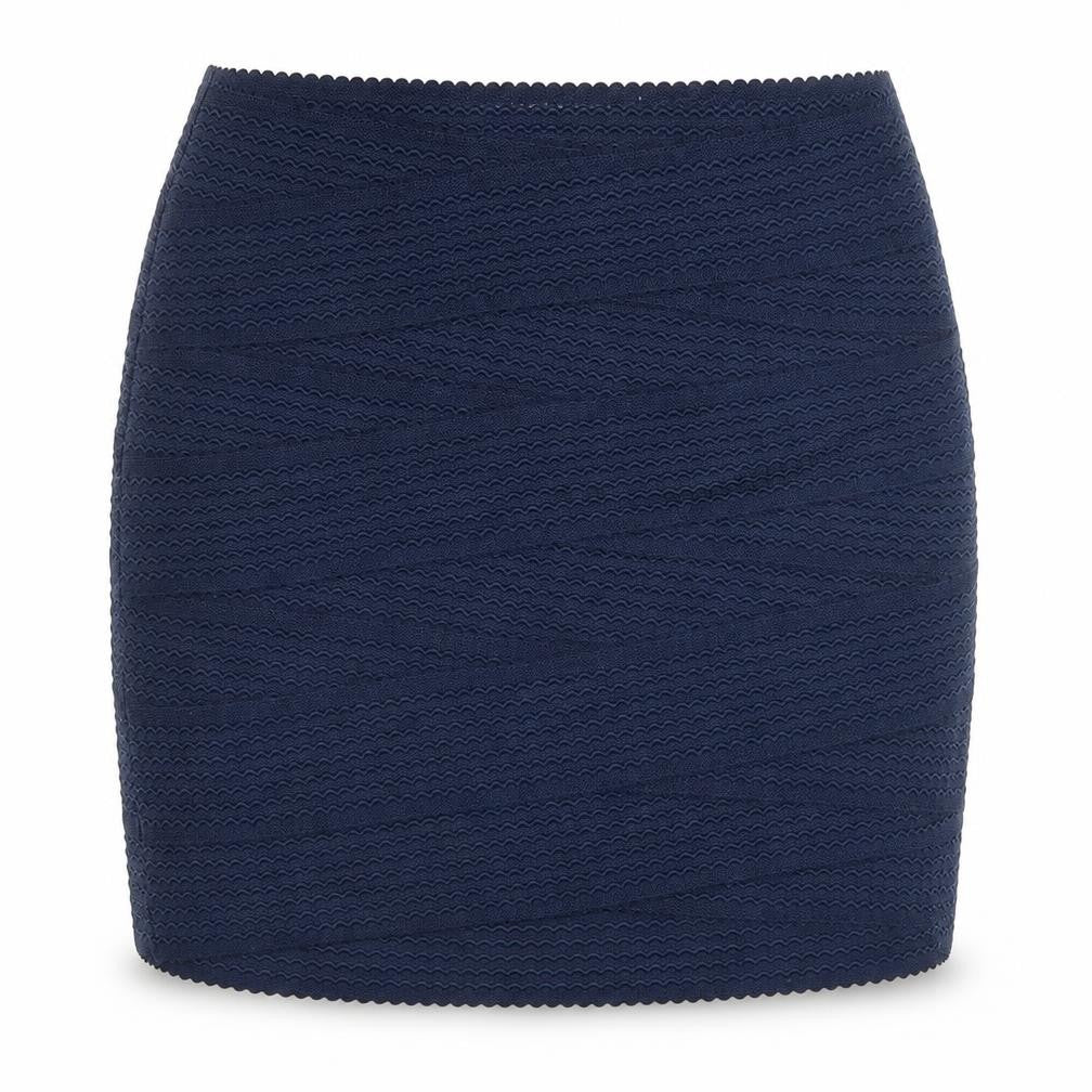 Front view of H&M women’s blue polyester bandage skirt, size S