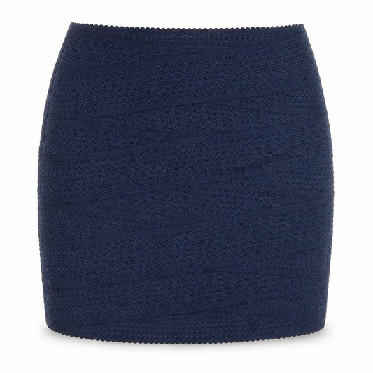Front view of H&M women’s blue polyester bandage skirt, size S