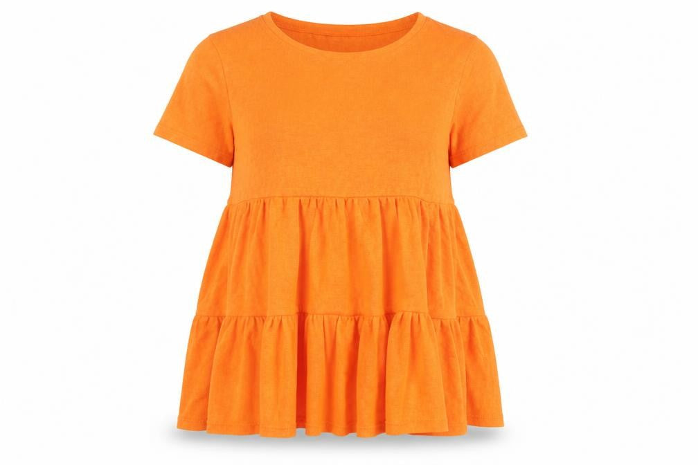 Pep&Co Womens Orange Polyester Basic Blouse Size S Round Neck
