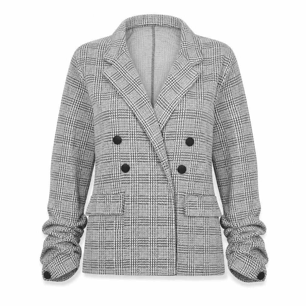 Front view of Boohoo women’s grey geometric jacket blazer, size UK 14