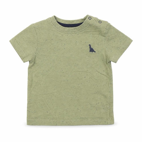 Peacocks Boys Green Cotton Basic T-Shirt Size 9-12 Months Round Neck Snap - Dinosaur