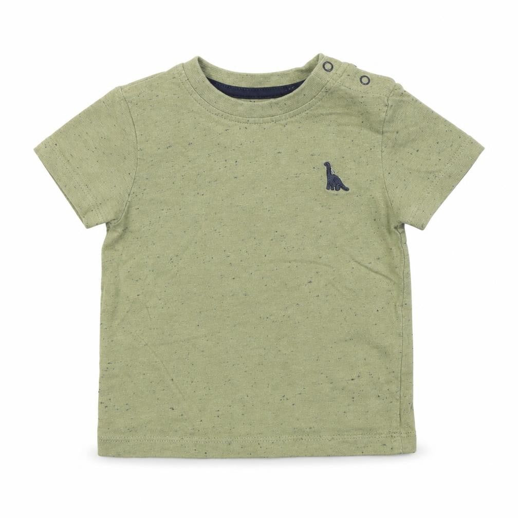 Peacocks Boys Green Cotton Basic T-Shirt Size 9-12 Months Round Neck Snap - Dinosaur