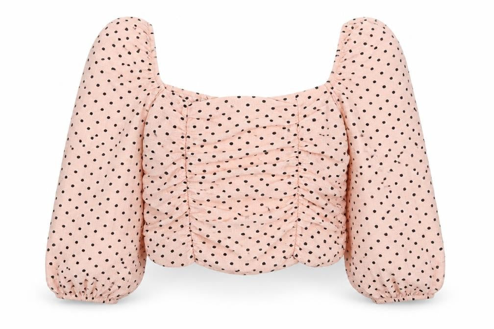 Miss Selfridge Womens Pink Polka Dot Polyester Cropped Blouse Size 18 Square Neck - Ruched