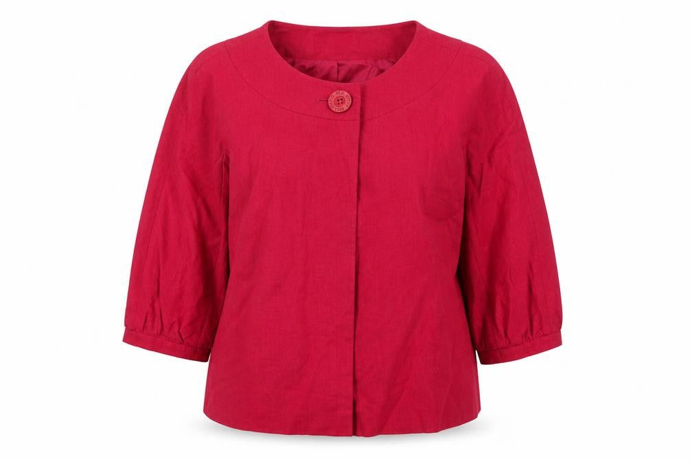 Front view of Betty Jackson Black women’s pink jacket blazer, size UK 10, button