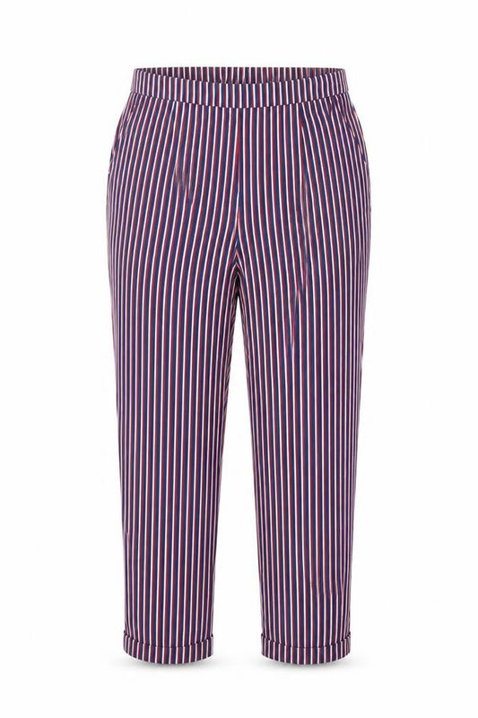 Front view of Studio women’s multicoloured striped polyester trousers, size UK 12, regular