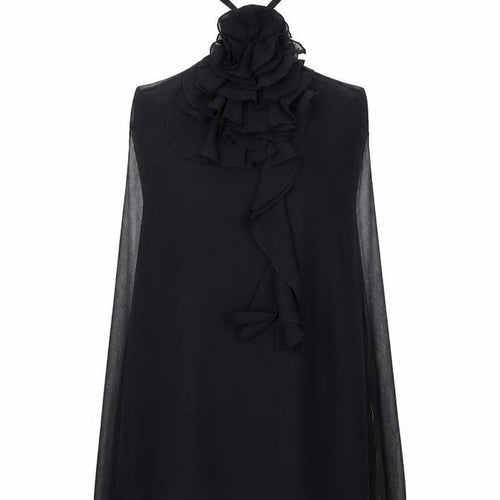Bwei Womens Black Polyester Slip Dress One Size Halter Tie - Flower Detail