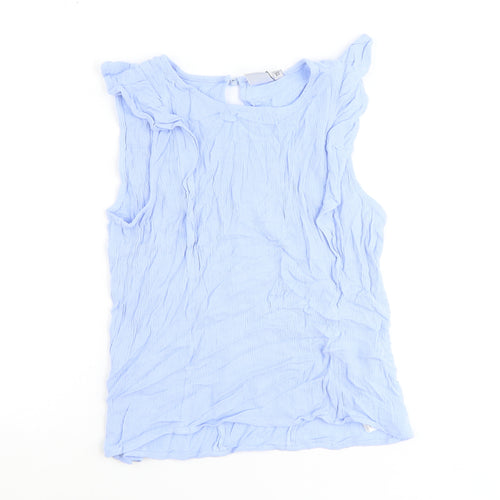 ICHI Womens Blue Viscose Basic Tank Size L Round Neck
