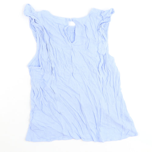 ICHI Womens Blue Viscose Basic Tank Size L Round Neck