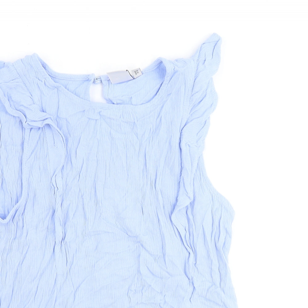 ICHI Womens Blue Viscose Basic Tank Size L Round Neck