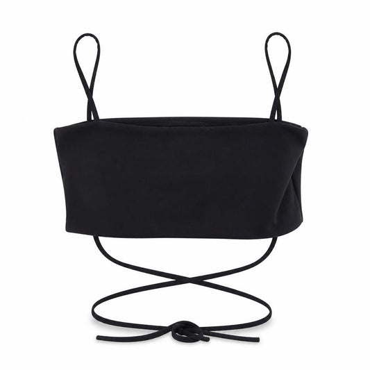 Front view of PRETTYLITTLETHING women’s black polyester cropped tank, size UK 14, square neck