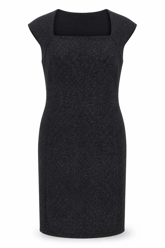 Front view of Onyx Nite women’s black polyester sheath, size UK 14, square neck pullover