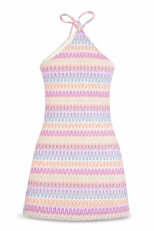 Front view of Divided by H&M women’s multicoloured geometric polyester mini size 2xs halter pullover