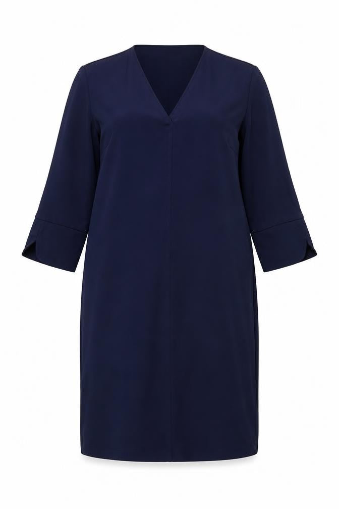Front view of Marks & Spencer women’s blue polyester sheath, size UK 12, v-neck pullover