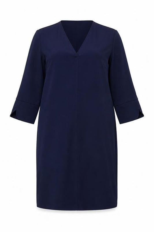 Front view of Marks & Spencer women’s blue polyester sheath, size UK 12, v-neck pullover