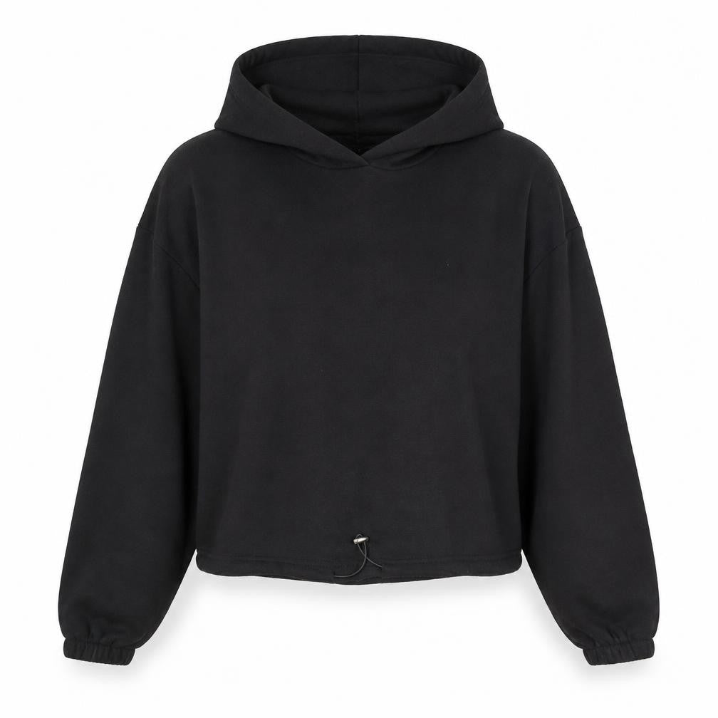 Front view of Primark women’s black polyester pullover hoodie, size XS, pullover - cropped