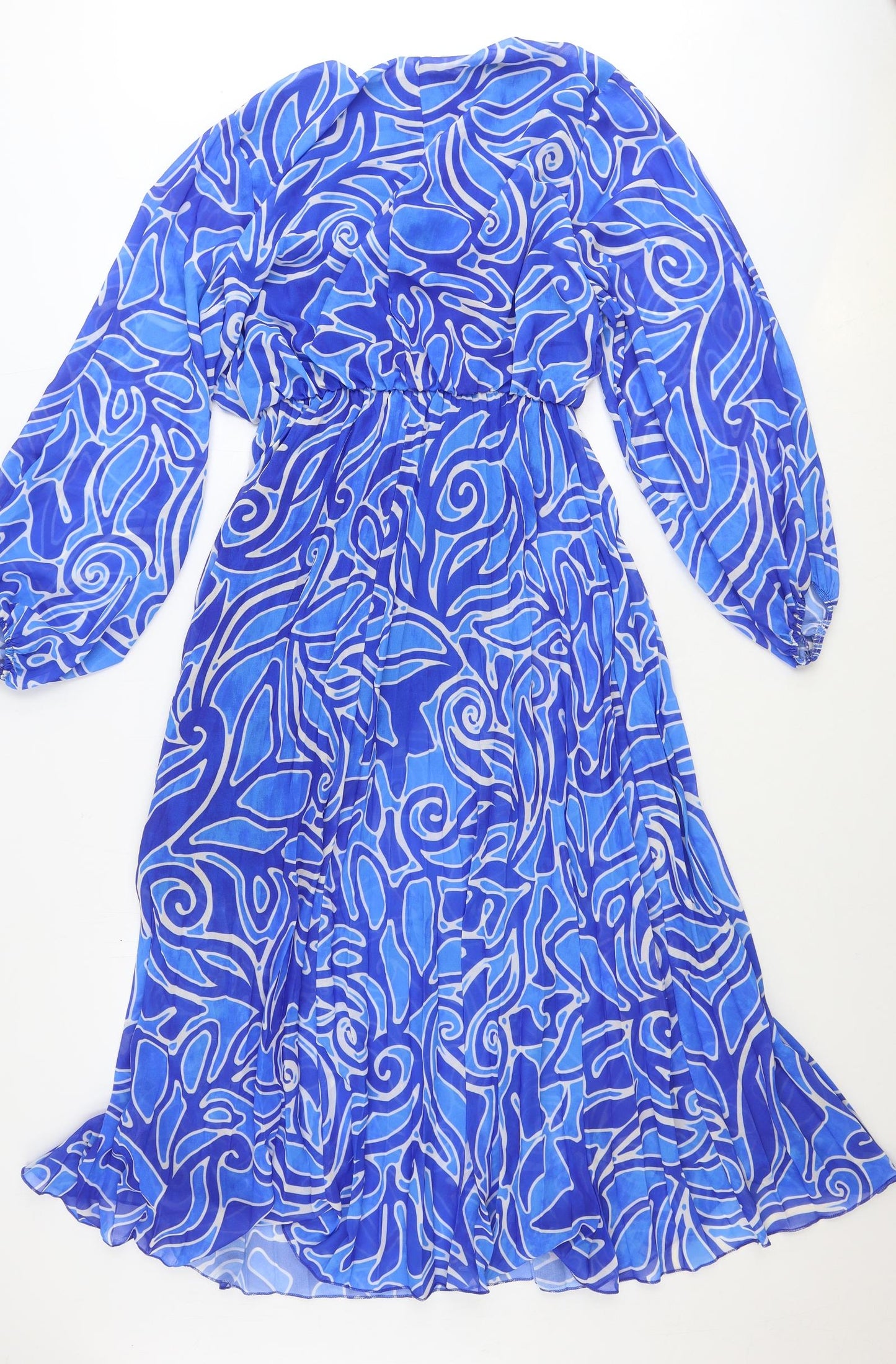Blue Vanilla Womens Blue Geometric Polyester Maxi Size L Boat Neck Pullover