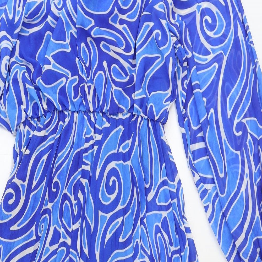 Blue Vanilla Womens Blue Geometric Polyester Maxi Size L Boat Neck Pullover