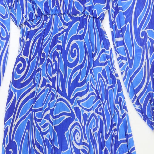 Blue Vanilla Womens Blue Geometric Polyester Maxi Size L Boat Neck Pullover