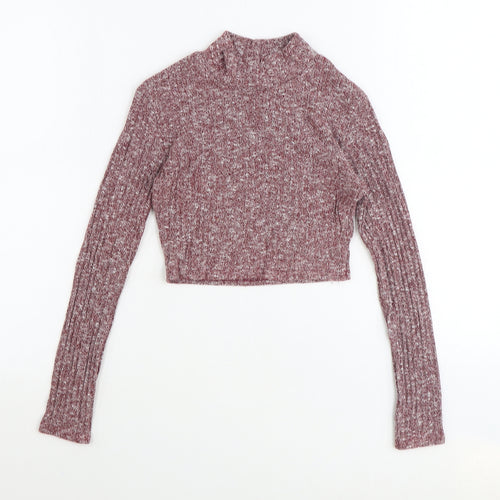 Boohoo Womens Purple Round Neck Polyester Pullover Jumper Size 6 Pullover