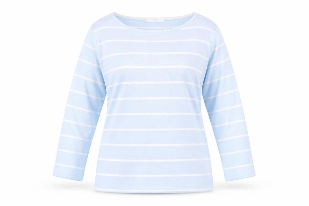 Marks and Spencer Womens Blue Scoop Neck Striped Acrylic Pullover Jumper Size 10