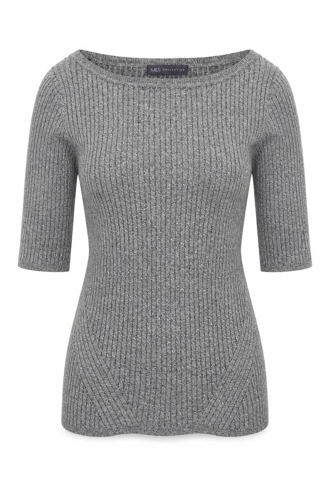 Marks and Spencer Womens Grey Boat Neck Viscose Pullover Jumper Size 10