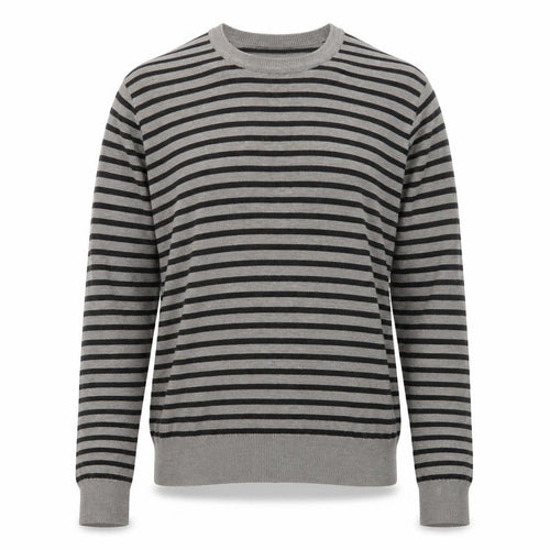 Defended Style Mens Grey Round Neck Striped Acrylic Pullover Jumper Size S Long Sleeve