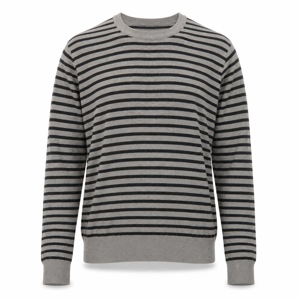 Defended Style Mens Grey Round Neck Striped Acrylic Pullover Jumper Size S Long Sleeve