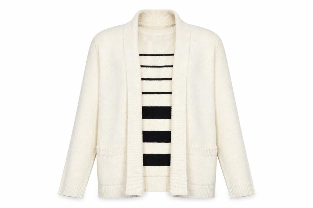 Front view of Glimpse women’s beige scoop neck acrylic jumper, size M