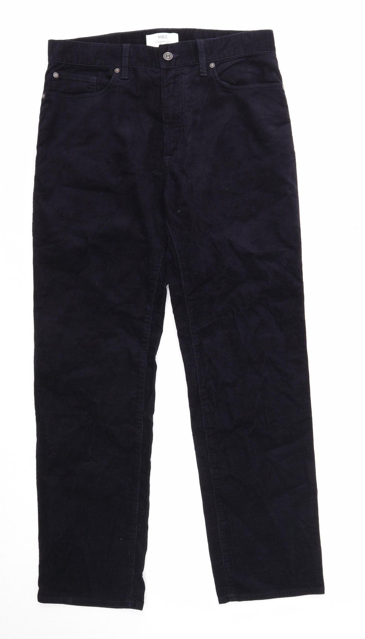 Marks and Spencer Mens Blue Cotton Trousers Size 32 in Regular Zip