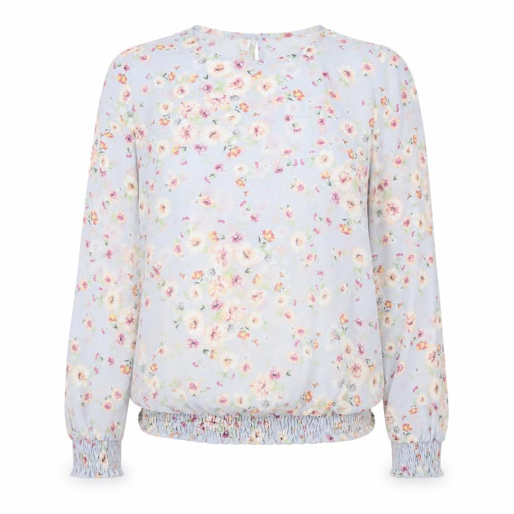 Atmosphere Womens Blue Floral Polyester Basic Blouse Size 8 Round Neck