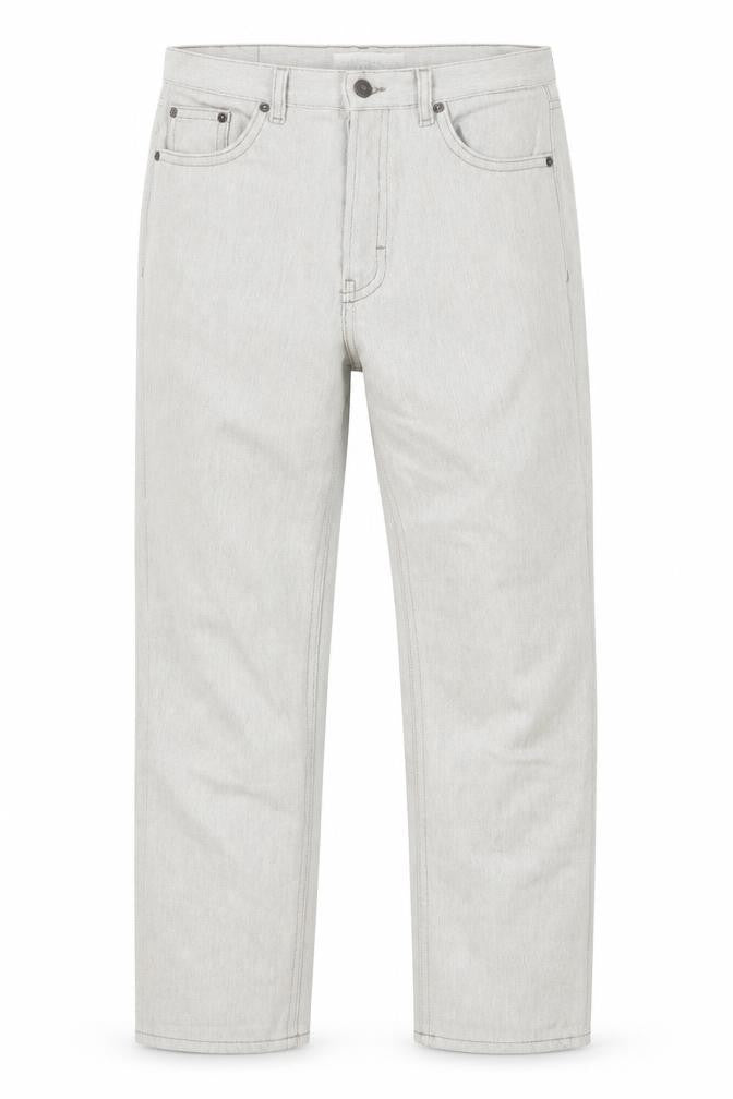 Front view of Topshop women’s grey cotton straight jeans, size UK 30, in regular button