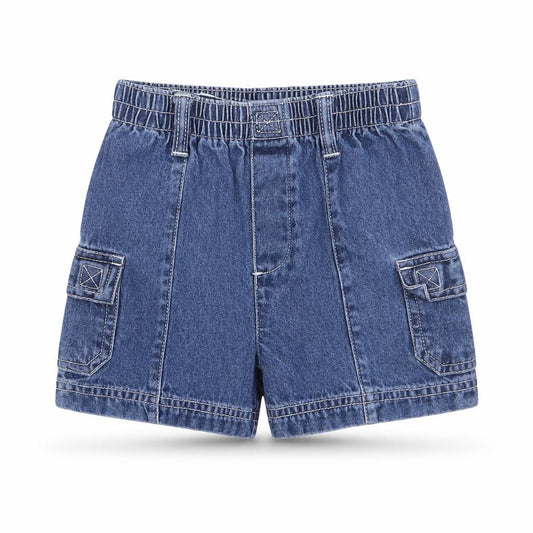 Front view of Preworn Baby Blue Cotton Cargo Jeans, size 12, Months L50 cm Pullover