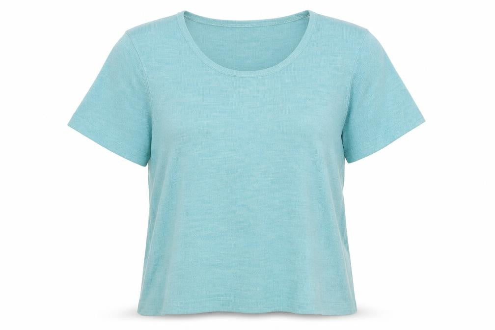 Front view of Marks & Spencer women’s green round neck acrylic jumper, size UK 12