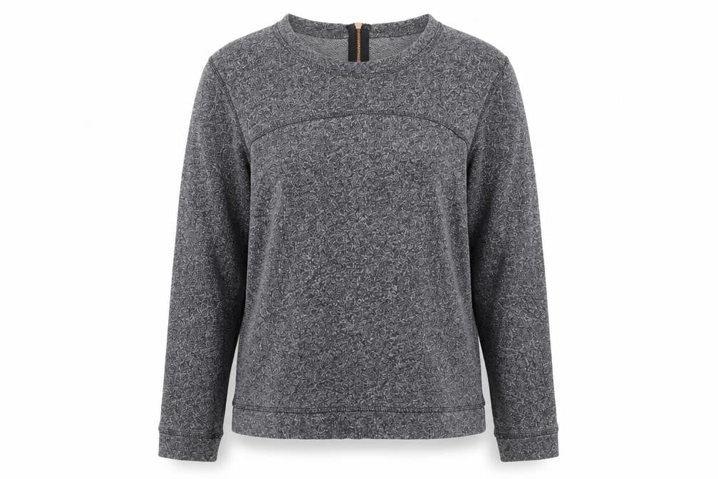 Front view of H&M women’s grey round neck cotton jumper, size L