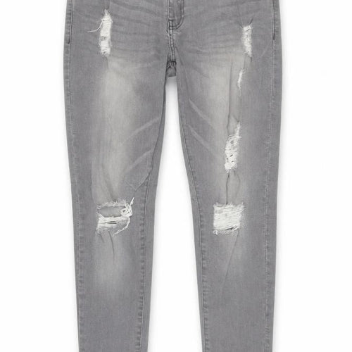 Preworn Womens Grey Cotton Skinny Jeans Size 32 in Regular Button