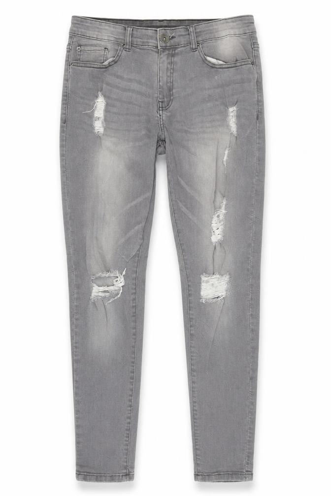 Preworn Womens Grey Cotton Skinny Jeans Size 32 in Regular Button