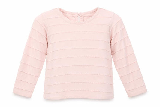 Front view of Matalan girls’ orange striped cotton basic t-shirt, size 18-24, months round neck pullover