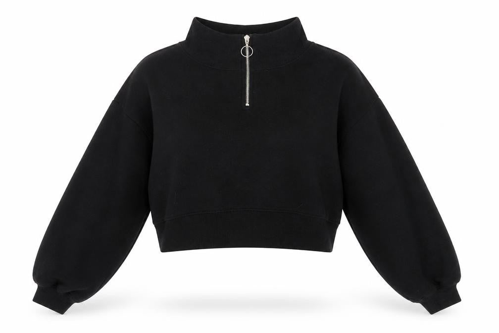 Front view of Divided women’s black chlorofibre pullover sweatshirt, size S, zip
