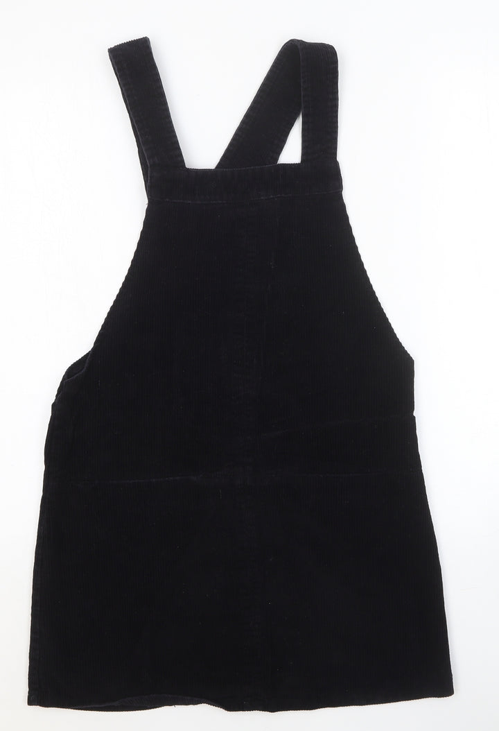 New Look Womens Black Cotton Pinafore/Dungaree Dress Size 8 Square Neck Pullover